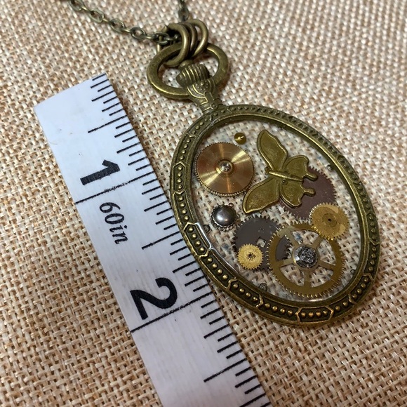 Steampunk Butterfly Gears 30” Necklace One of a kind Handmade unique - Picture 6 of 8